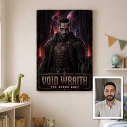 Personalised Dark Space Warrior Canvas From Photo, Custom Title Subtitle, Horned Sci-Fi Fantasy Wall Art Gift For Gaming Rooms & Offices - thumbnail 2