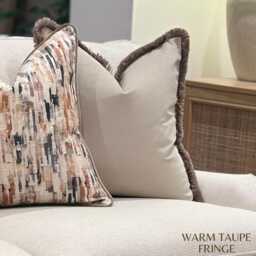 Beige Cream Greige Velvet Fringed Cushion Cover - Throw Pillow - Putty - thumbnail 2