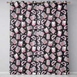 Cute Kawaii Maths Cat Calculator Ruler Dark Seamless Pattern Readymade Eyelet Ring Top Thermal 100% Blackout Curtains - thumbnail 2
