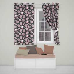 Cute Kawaii Maths Cat Calculator Ruler Dark Seamless Pattern Readymade Eyelet Ring Top Thermal 100% Blackout Curtains - thumbnail 1