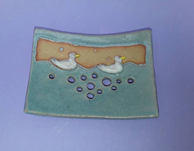 Soap Dish, Drainer, Duck Design, Handmade Stoneware, Pottery, Ceramic - image 1