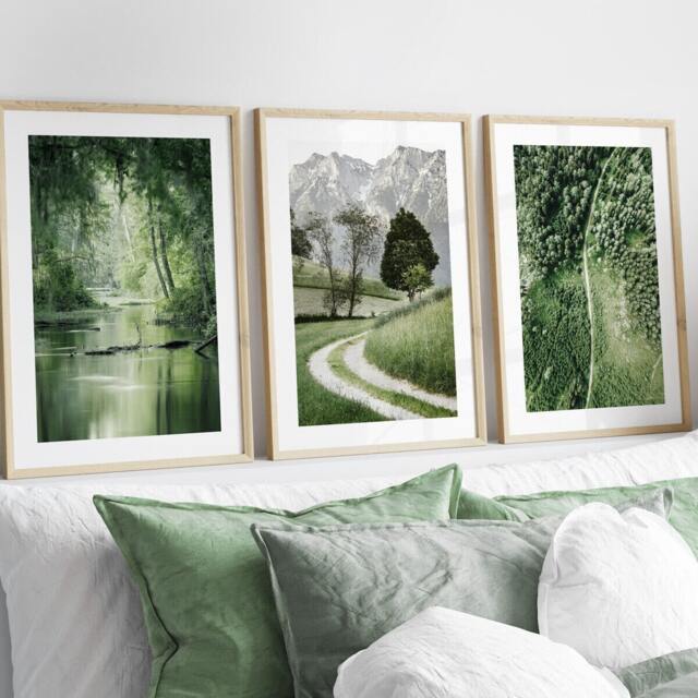 Set Of 3 Sage Green Prints, Living Room Wall Art, Posters, Forest Pictures Fine Art Photography Landscape Prints - image 1