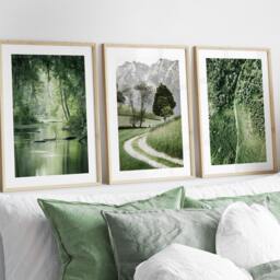 Set Of 3 Sage Green Prints, Living Room Wall Art, Posters, Forest Pictures Fine Art Photography Landscape Prints - thumbnail 1