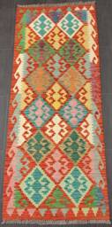 Tribal Kilim Runner, Handmade Artisan Afghan Turkish Aztec Sheep Wool Runner Rug 202x82 cm - thumbnail 1