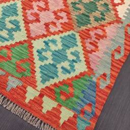 Tribal Kilim Runner, Handmade Artisan Afghan Turkish Aztec Sheep Wool Runner Rug 202x82 cm - thumbnail 4