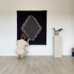 Wool Wall Hanging - Modern Fiber Art Black Diamond Tapestry Handwoven Minimalist Large Scandinavian Decor Unique - thumbnail 4
