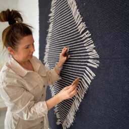 Wool Wall Hanging - Modern Fiber Art Black Diamond Tapestry Handwoven Minimalist Large Scandinavian Decor Unique - thumbnail 3