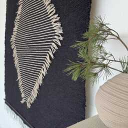 Wool Wall Hanging - Modern Fiber Art Black Diamond Tapestry Handwoven Minimalist Large Scandinavian Decor Unique - thumbnail 2