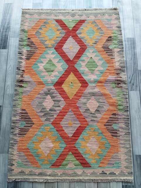 Multicolour Kilim Rug, Handmade Artisan Afghan Turkish Persian Qashqai Navajo Bohemian Natural Wool Flatweave Rug 154x100 cm - image 1