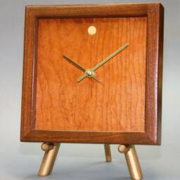 Cherry Veneer & Walnut Wood Wall/Mantle Clock 9 Inches Square - thumbnail 2
