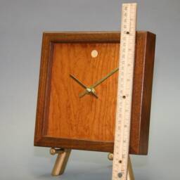 Cherry Veneer & Walnut Wood Wall/Mantle Clock 9 Inches Square - thumbnail 4