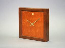 Cherry Veneer & Walnut Wood Wall/Mantle Clock 9 Inches Square
