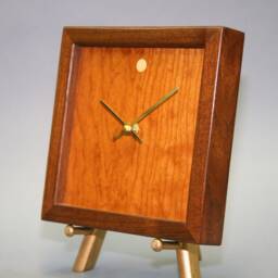 Cherry Veneer & Walnut Wood Wall/Mantle Clock 9 Inches Square - thumbnail 3