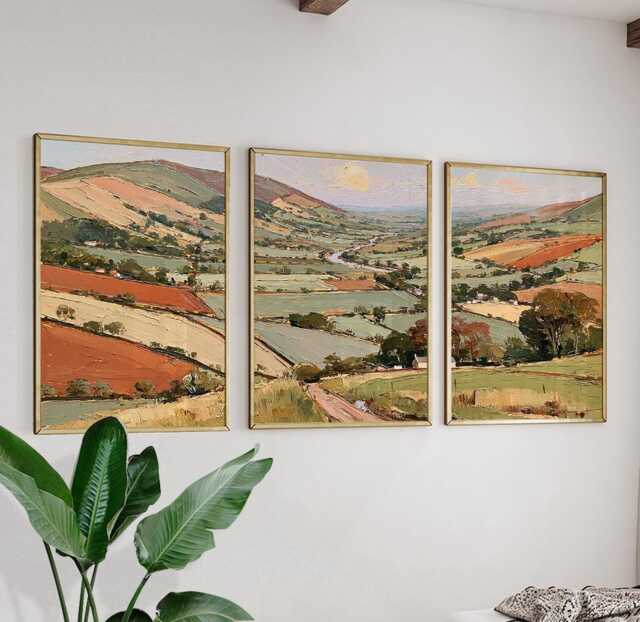 Green Valley Trio, Countryside Landscape Wall Art Set - image 1