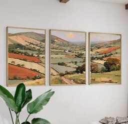 Green Valley Trio, Countryside Landscape Wall Art Set - thumbnail 1