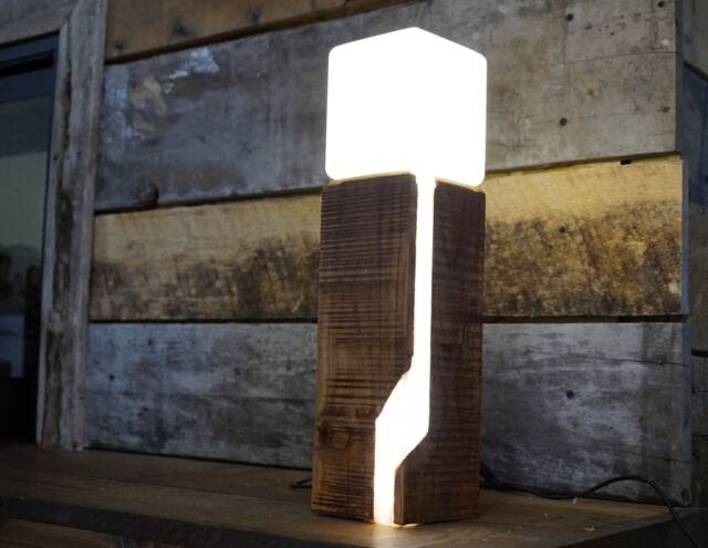Beam, Wood Contempory Lamp. Futuristic Nature Handmade Cherry Epoxy Resin Led - image 1