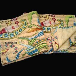Kantha Blanket Quilt Throw King Size Queen Size Bedspread Bohemian Bed Cover Bedding - thumbnail 3