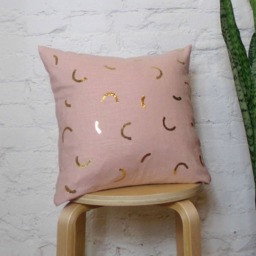 Blush Pink Linen Pillow Cover W Reflective Gold Print/Arch Wiggle Hand Printed Coral Rose Millennial Decorative Throw Cushion Bedding - thumbnail 2
