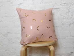 Blush Pink Linen Pillow Cover W Reflective Gold Print/Arch Wiggle Hand Printed Coral Rose Millennial Decorative Throw Cushion Bedding