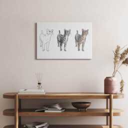 Illustration Of A Cute Curious Cat Canvas, Wall Art Picture, Gray Decoration, Animals Canvas - thumbnail 3