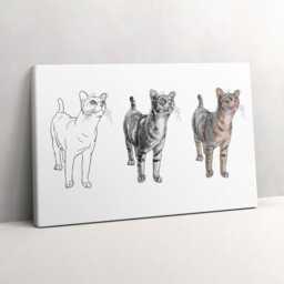 Illustration Of A Cute Curious Cat Canvas, Wall Art Picture, Gray Decoration, Animals Canvas - thumbnail 2