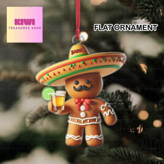 Custom Tequila Gingerbread Man Ornament, Feliz Navidad, Mexican Christmas Gift