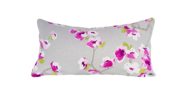 Grey Linen Pillow Cover Pink Floral Chinoiserie Throw - image 1