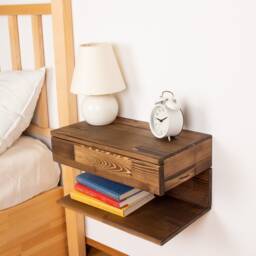 Walnut Colored Floating Nightstand - Wood Bedside Shelf With Drawer For Bedroom Handmade Table Gift Home - thumbnail 2