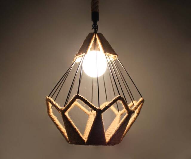 Handmade Hemp Rope Diamond Pendant Light - image 1