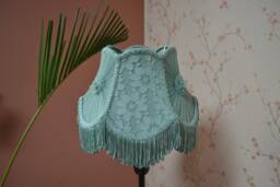 Turquoise Scallop Lampshade With Rayon Fringe Handmade Victorian Style