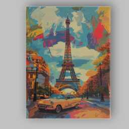 Vintage Paris Eiffel Tower Classic Car Pop Art Cityscape Canvas Wall Print Decor Picture Ready To Hang - thumbnail 1