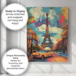 Vintage Paris Eiffel Tower Classic Car Pop Art Cityscape Canvas Wall Print Decor Picture Ready To Hang - thumbnail 3