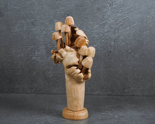 Hand Carved Wooden Mushroom Sculpture Rustic Home Decor 7.8 - image 1