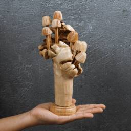 Hand Carved Wooden Mushroom Sculpture Rustic Home Decor 7.8 - thumbnail 4