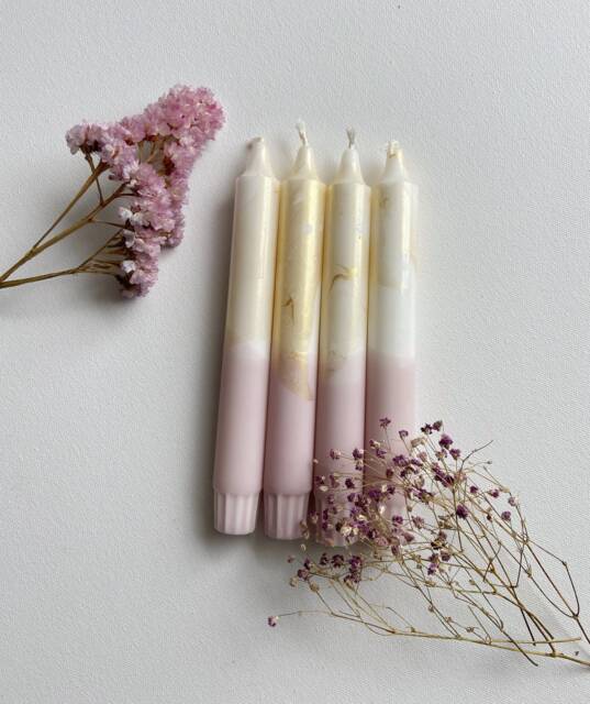 Dip Dye Candles/Hand-Dipped Gold & Pink Set Of 4 - image 1