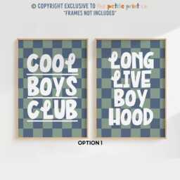 Cool Boys Print Set -- Club Print, Long Live Boyhood Decor, Checkerboard Prints, Playroom, Unframed - thumbnail 2