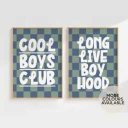 Cool Boys Print Set -- Club Print, Long Live Boyhood Decor, Checkerboard Prints, Playroom, Unframed - thumbnail 1