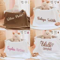 Personalized Cotton Baby Blanket Custom Name Embroidery, Newborn Gift - thumbnail 4