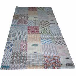Handmade Block Print Cotton Kantha Quilt Blanket - 90x108 - thumbnail 3