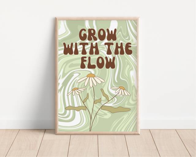 Grow With The Flow Daisy Print - Y2K Decor 90S Decor, Pastel Aesthetic Swirls, Trendy Uni Dorm Retro, Floral Flowers, Hippie Boho Art - image 1
