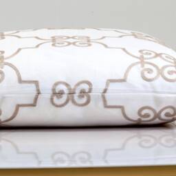 Embroidered Scroll Pillow Cover, Gold Tan On White, Designer Decorative - thumbnail 4