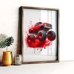 Red Monster Truck Poster Set - Kids Bedroom Artwork - Of 3 Prints Car Wall Art Boys Room Home Decor Boy Trucks Picture Hanging - thumbnail 3