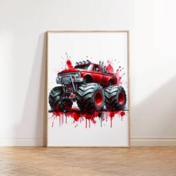 Red Monster Truck Poster Set - Kids Bedroom Artwork - Of 3 Prints Car Wall Art Boys Room Home Decor Boy Trucks Picture Hanging - thumbnail 2