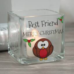 Personalised Christmas Robin Glass Tea Light Holder - thumbnail 1