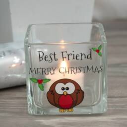 Personalised Christmas Robin Glass Tea Light Holder - thumbnail 2