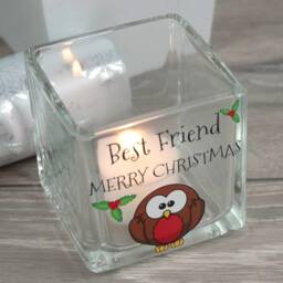 Personalised Christmas Robin Glass Tea Light Holder - thumbnail 3