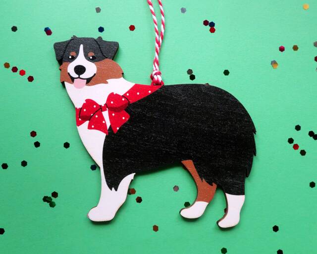 Tri Color Aussie Ornament Personalize Handmade Wooden Dog Australian Shepherd Christmas Tree Gift For Lovers - image 1