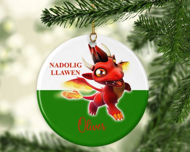 Welsh Dragon Christmas Ornament Nadolig Llawen, Wales Bauble - image 1