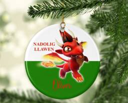 Welsh Dragon Christmas Ornament Nadolig Llawen, Wales Bauble - thumbnail 1