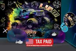 Monster Truck Kids Room Wallpaper Mural, Customized Name Peel & Stick Wall Decal - thumbnail 1